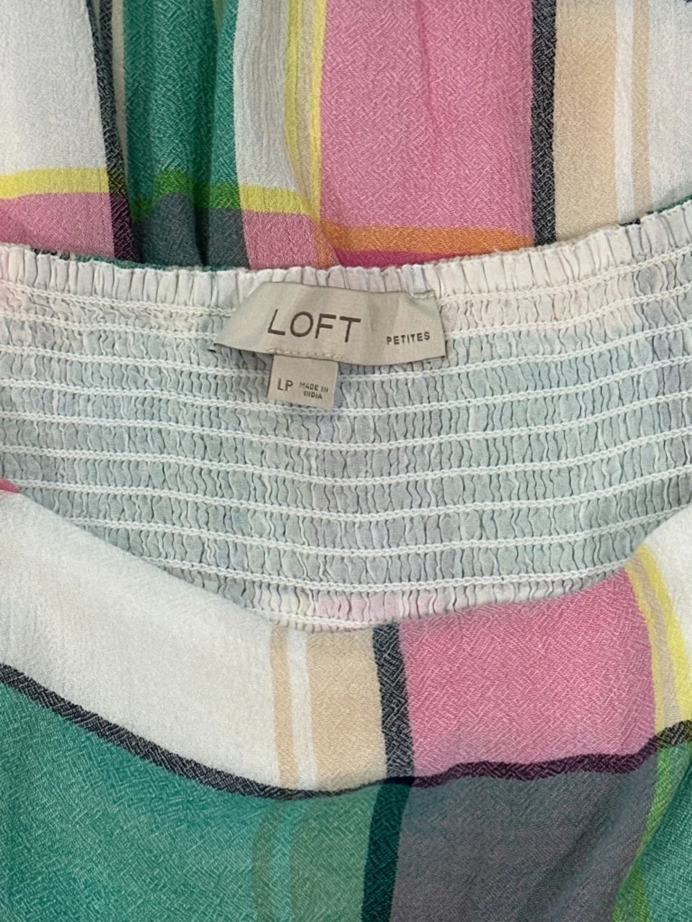 LOFT Plaid Gauze Tiered Maxi Dress Pockets Petites LP - Picture 10 of 11